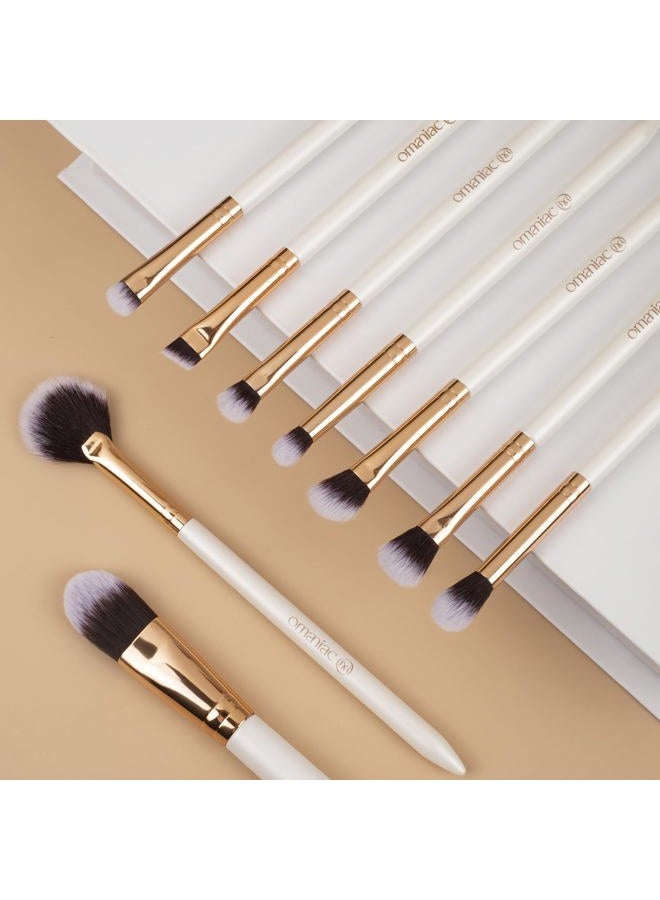 OMANIAC Makeup Brush Set Professional, 12 Pearlescent Wood Handle Makeup Brushes, Premium Cruelty-Free Synthetic Fiber Hair, Travel Make up Brushes Set with Case (White). - Image 5