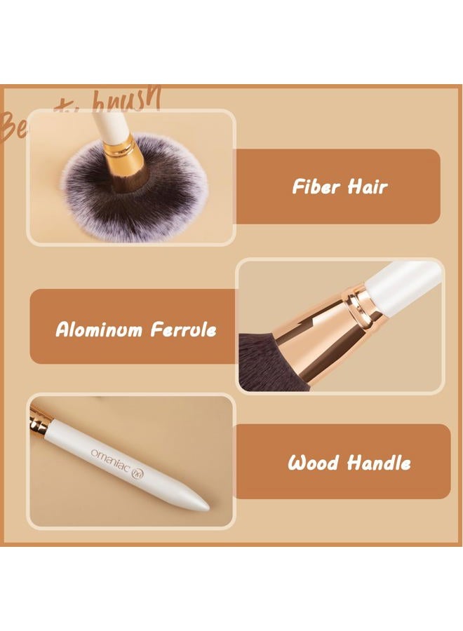 OMANIAC Makeup Brush Set Professional, 12 Pearlescent Wood Handle Makeup Brushes, Premium Cruelty-Free Synthetic Fiber Hair, Travel Make up Brushes Set with Case (White). - Image 3