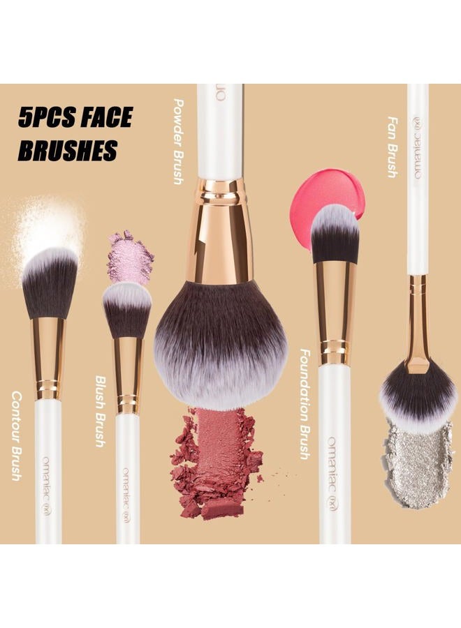 OMANIAC Makeup Brush Set Professional, 12 Pearlescent Wood Handle Makeup Brushes, Premium Cruelty-Free Synthetic Fiber Hair, Travel Make up Brushes Set with Case (White). - Image 4