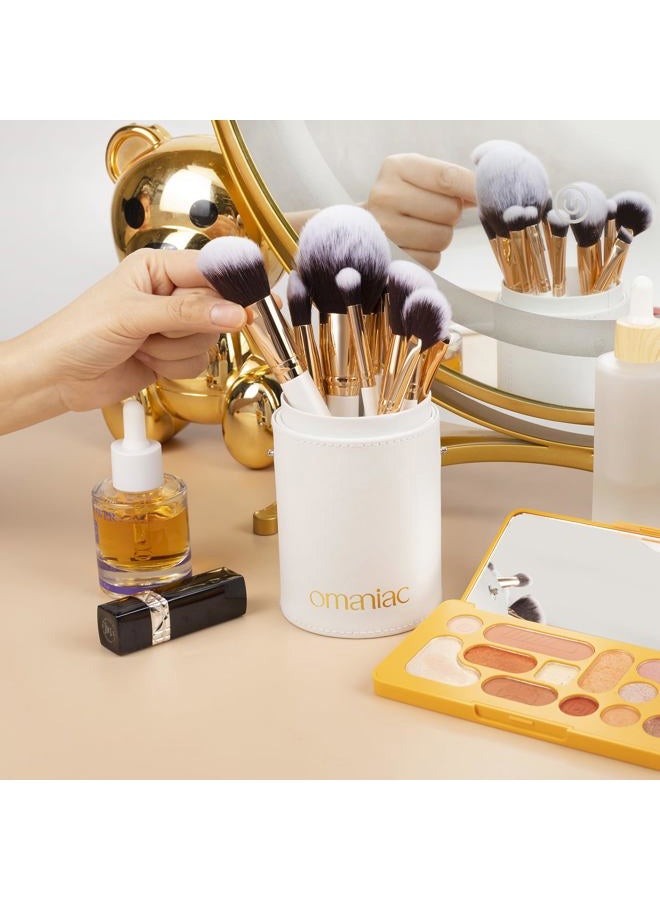 OMANIAC Makeup Brush Set Professional, 12 Pearlescent Wood Handle Makeup Brushes, Premium Cruelty-Free Synthetic Fiber Hair, Travel Make up Brushes Set with Case (White). - Image 2
