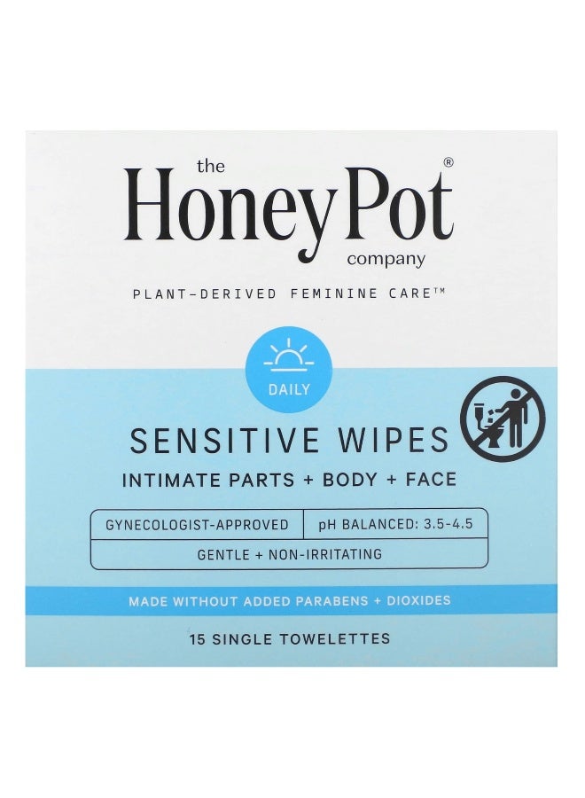 The Honey Pot Company, Sensitive Wipes, 15 Single Towelettes - Image 1