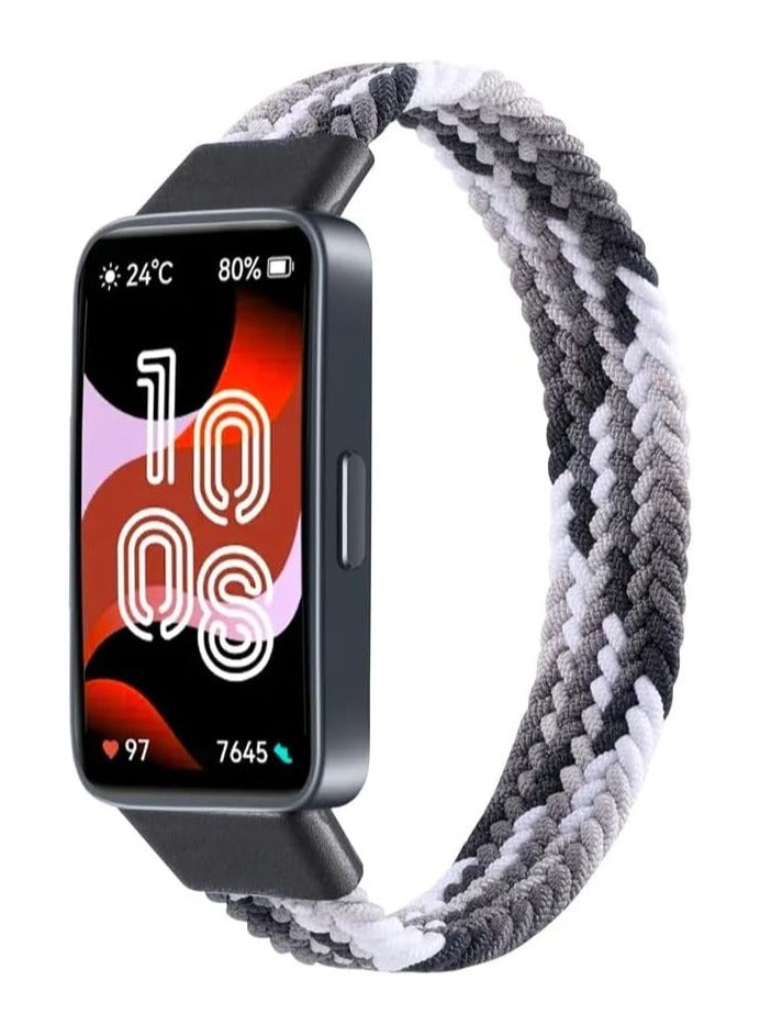Braided Strap Compatible with for Huawei Band 9/8 Replacement Belt Watchband, Woven Nylon Elastic Huawei Band 8/9 Small Size (colorful Black) 