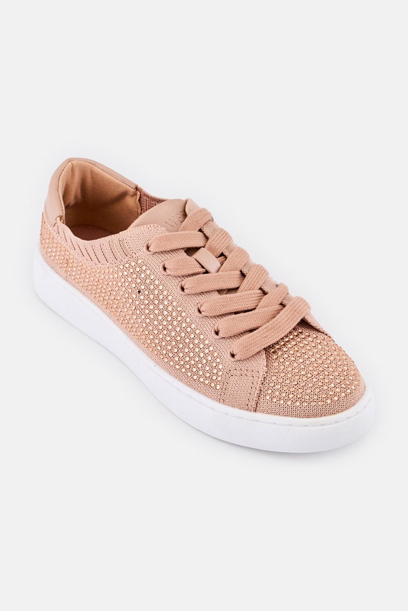 NINE WEST Women Embellished Lace Up Casual Shoes, Nude - Image 1