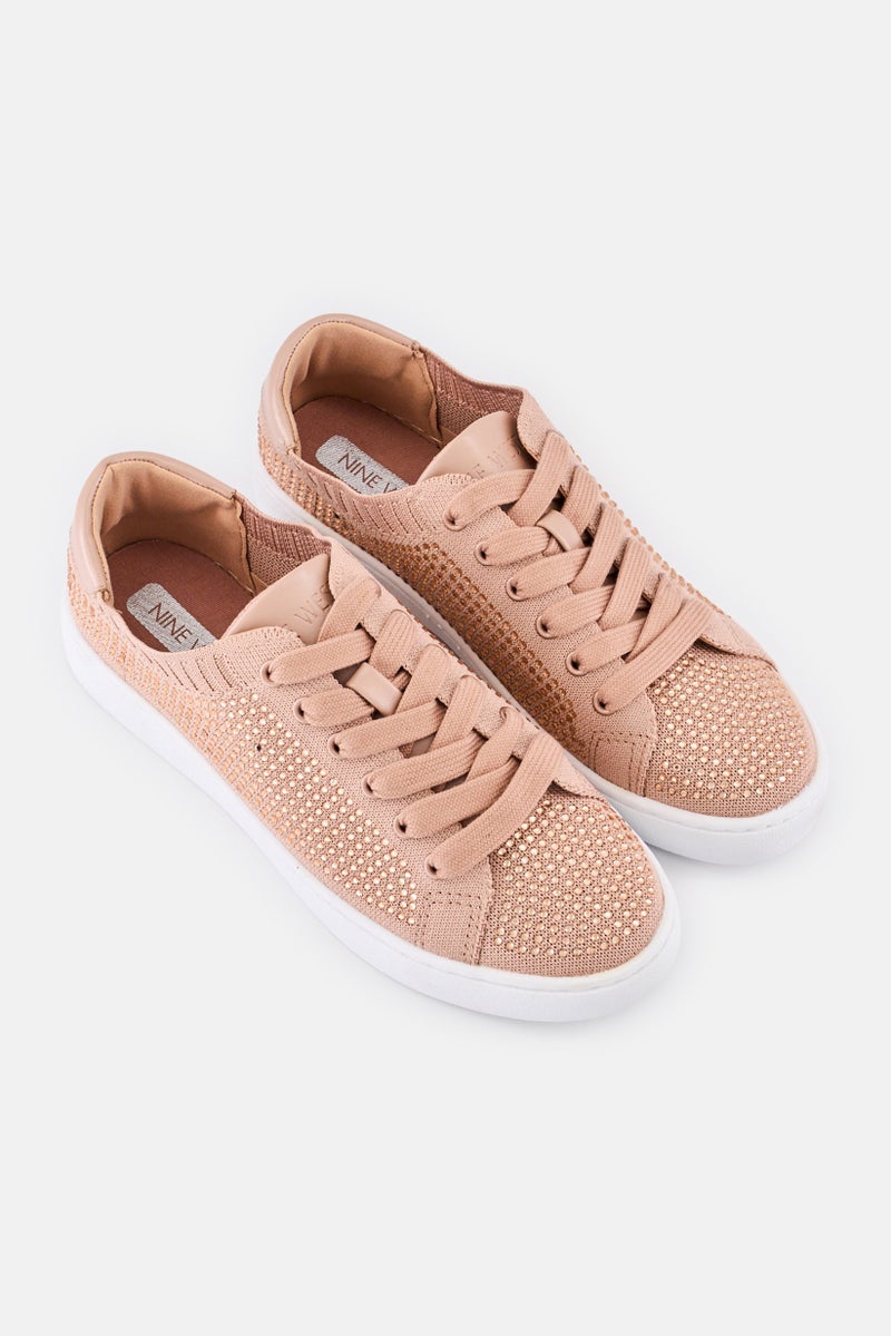 NINE WEST Women Embellished Lace Up Casual Shoes, Nude - Image 4