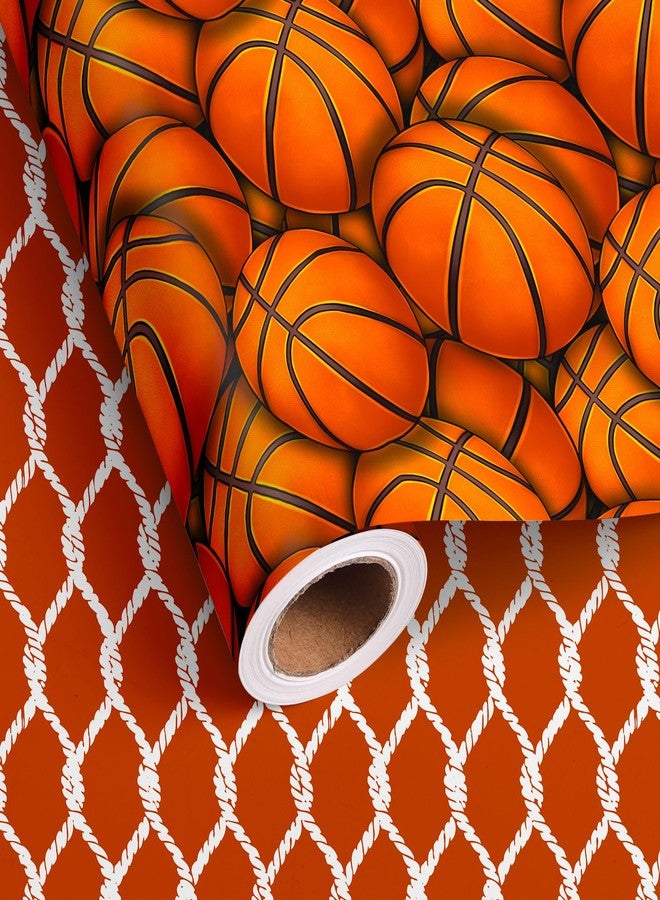 Vnaaem Reversible Basketball Wrapping Paper Roll for Kids Boys Girls - Classic Basketball & Busket Themed Design Sports Gift Wrap for Birthday Sports Holiday Parties(Total 28.5 sq.ft) - Image 1