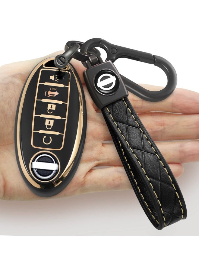 NOSKIN for Nissan Key Fob Cover, Soft TPU with Keychain Key Fob Case Shell Full Protection for Altima Armada Maxima Murano Pathfinder Rogue, Infiniti JX35 Q50 Q60 QX56 QX60 QX80 5 Button, Black - Image 1