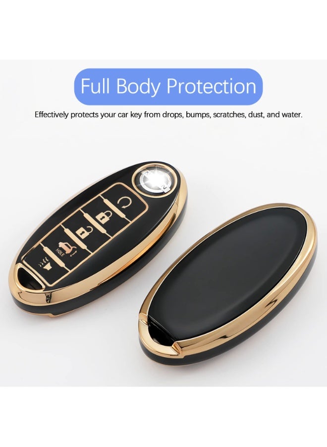 NOSKIN for Nissan Key Fob Cover, Soft TPU with Keychain Key Fob Case Shell Full Protection for Altima Armada Maxima Murano Pathfinder Rogue, Infiniti JX35 Q50 Q60 QX56 QX60 QX80 5 Button, Black - Image 3