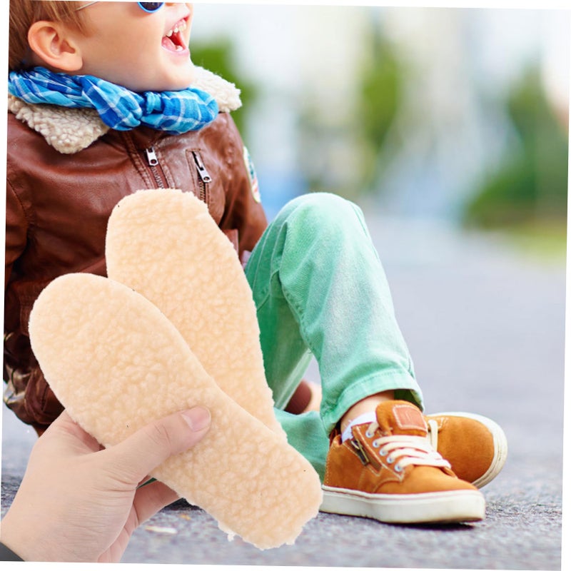 2 Pairs Imitation Lamb Hair Insoles Breathable Skid Design For Cold Weather Boys Girls - Image 3