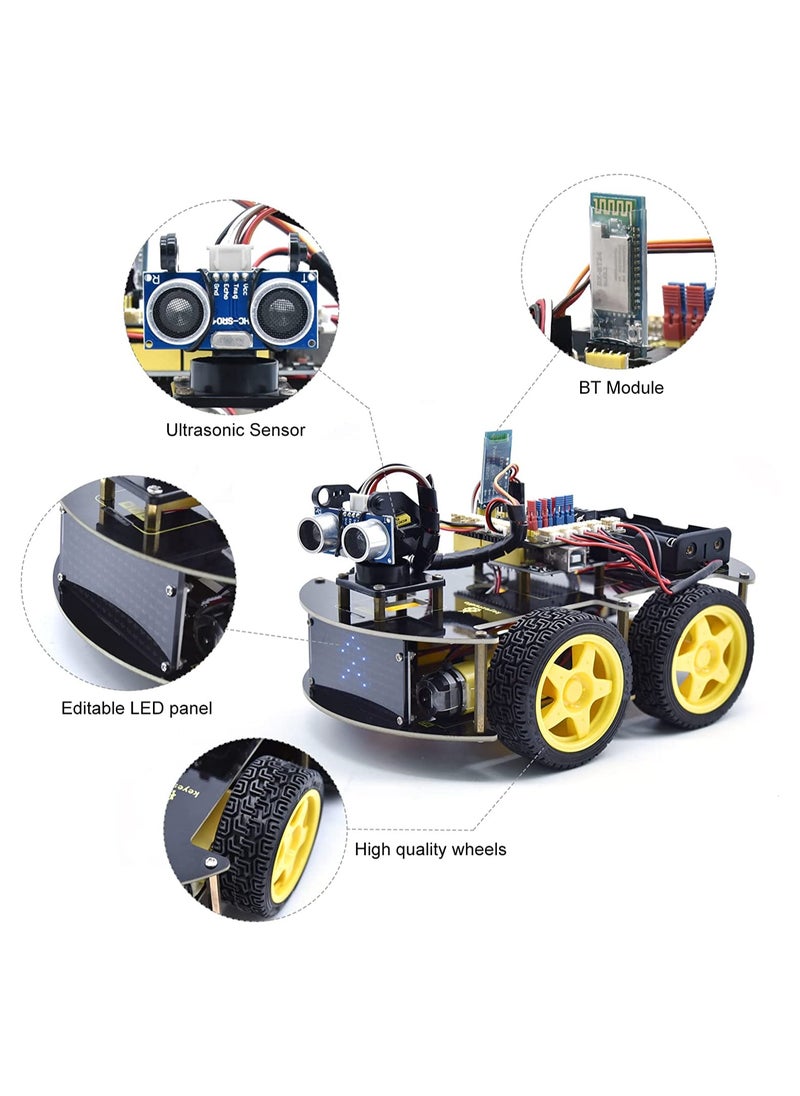 Keyestudio Smart Car Robot Arduino Kit, 4WD Car Programmable DIY Starter Kit for Arduino, Electronics Programming Project-Stem Educational/Science Coding. Robot Toys for Teens Adults 12+  - Image 3