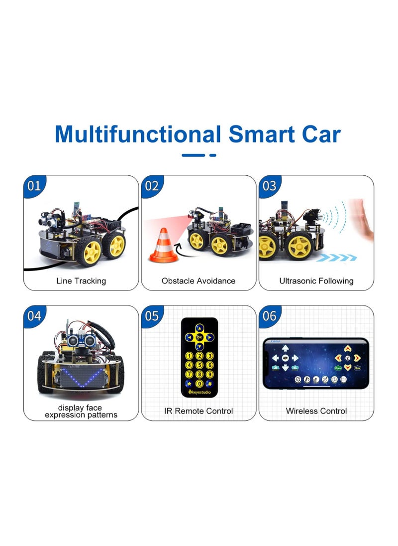 Keyestudio Smart Car Robot Arduino Kit, 4WD Car Programmable DIY Starter Kit for Arduino, Electronics Programming Project-Stem Educational/Science Coding. Robot Toys for Teens Adults 12+  - Image 5