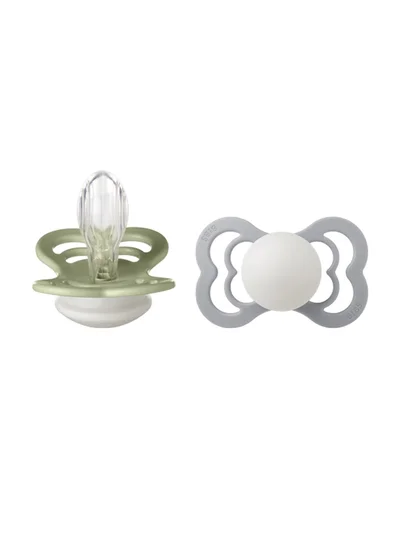 BIBS Pack of 2 Supreme Soother Bpa Symmetrical Nipple Silicone Size 2, 6+ Months Sage/Cloud Night