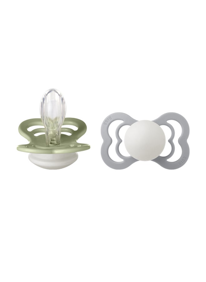 BIBS Pack of 2 Supreme Soother Bpa Symmetrical Nipple Silicone Size 1 (0 - 6 Months ) Sage/Cloud Night  - Image 1