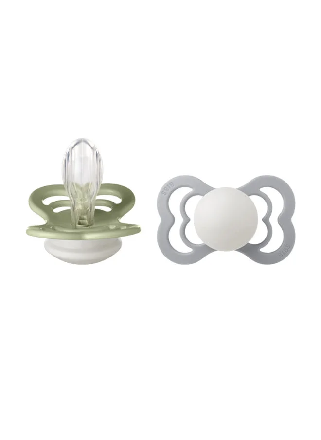 BIBS Pack of 2 Supreme Soother Bpa Symmetrical Nipple Silicone Size 1 (0 - 6 Months ) Sage/Cloud Night