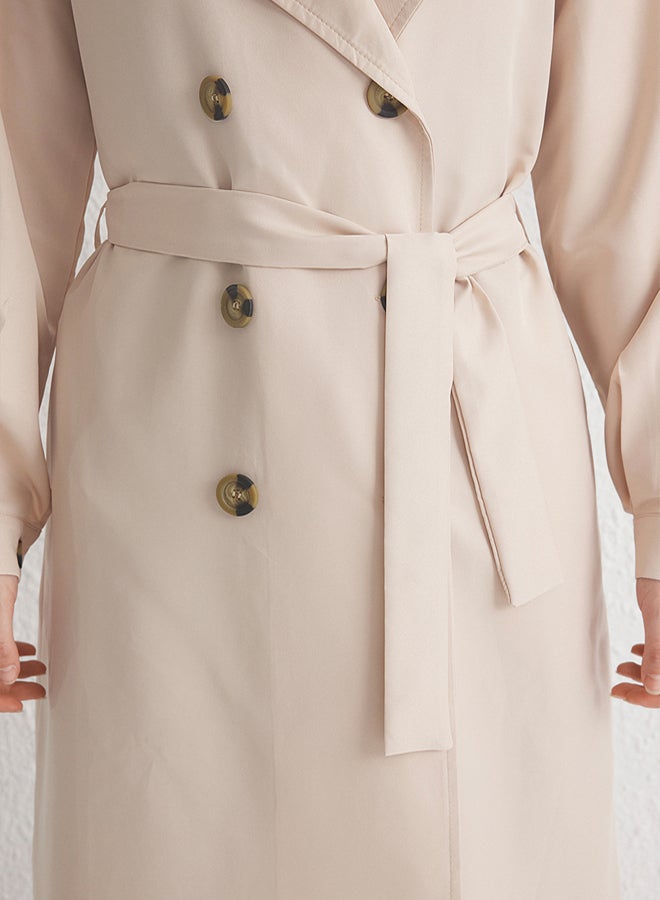 trendyol معطف ترنش طويل مقاوم للماء بلون البيج مع حزام - Image 4