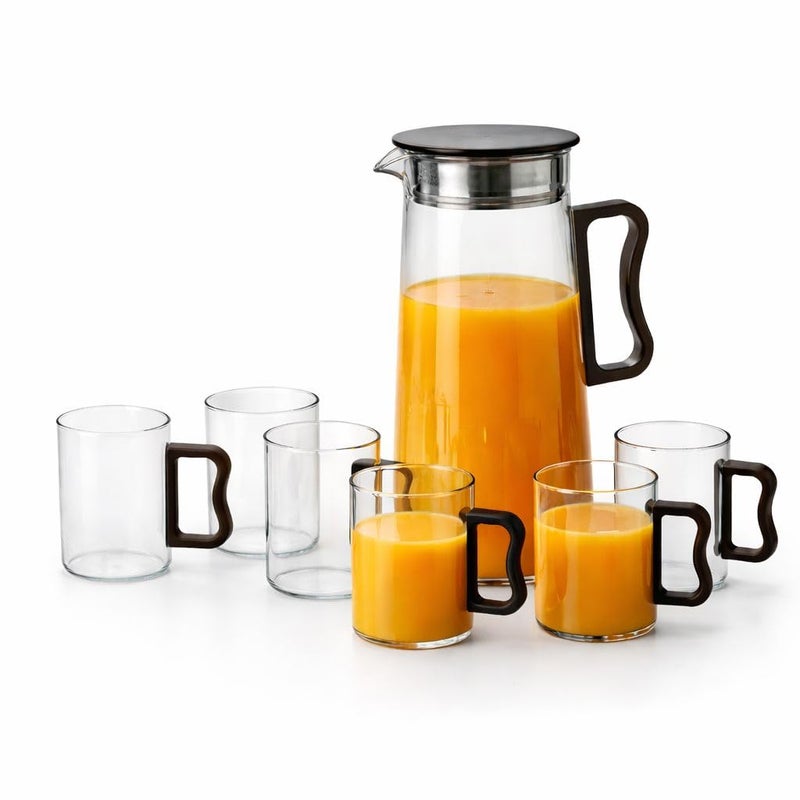 Thermal Glass Carafe with 6 Cups 1.5L | Juice & Tea Serving Set | High & Cold Temperatures | Chic Hospitality Design - Image 1