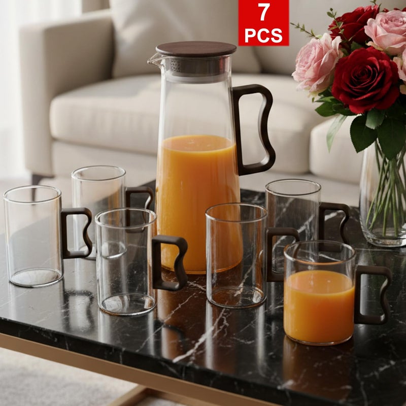 Thermal Glass Carafe with 6 Cups 1.5L | Juice & Tea Serving Set | High & Cold Temperatures | Chic Hospitality Design - Image 3