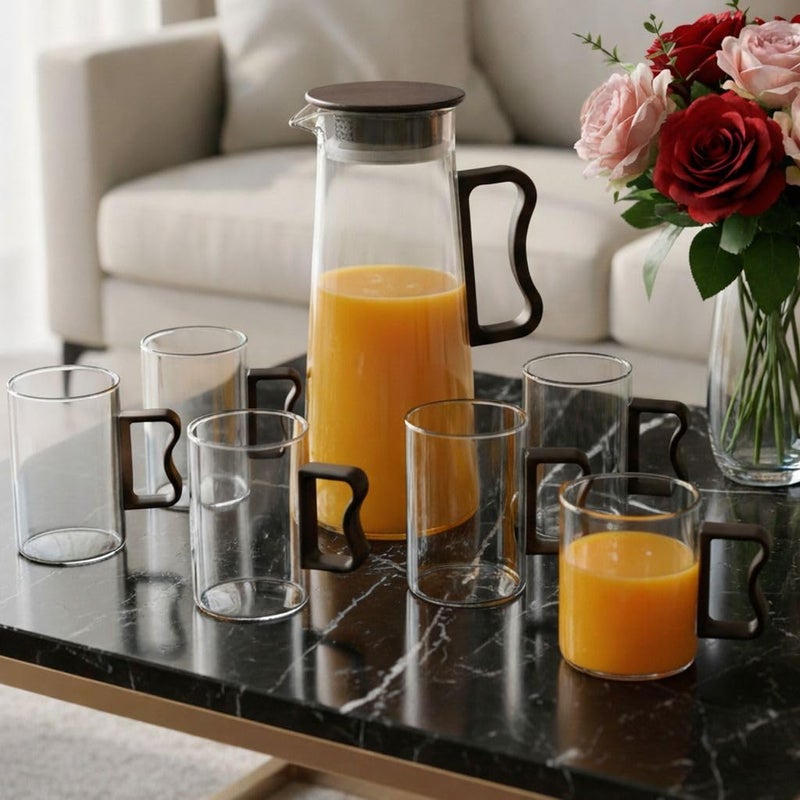 Thermal Glass Carafe with 6 Cups 1.5L | Juice & Tea Serving Set | High & Cold Temperatures | Chic Hospitality Design - Image 4