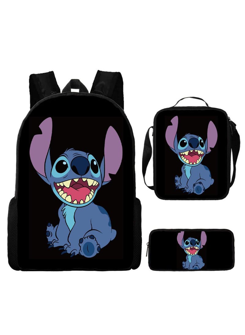 general 3-Piece Cartoon Stitch 3D Print Backpack Set - Image 1