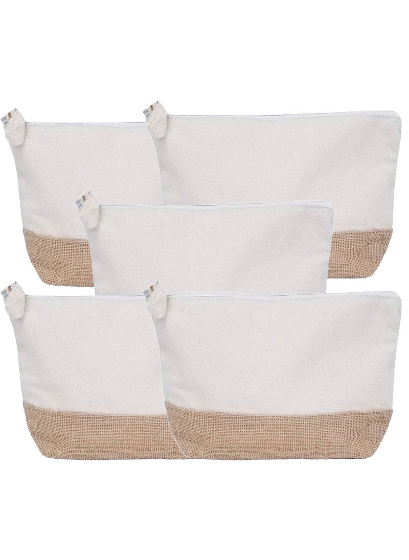 Eco-neutral - Eco Neutral Cotton Toiletry Bag with Zipper Womens Makeup Pouch Cosmetic Bag for Travel GRS certified Recycled Cotton Jute Pack of 5 - Image 1