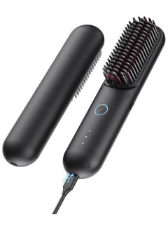 TYMO TYMO Porta PRO Cordless Hair Straightener Brush, Portable Straightening Brush for Travel, Mini Ionic Hot Comb Straightener for Women, Lightweight on-The-go, Cordless & Fast Charger Dual Power, Black  - Image 1