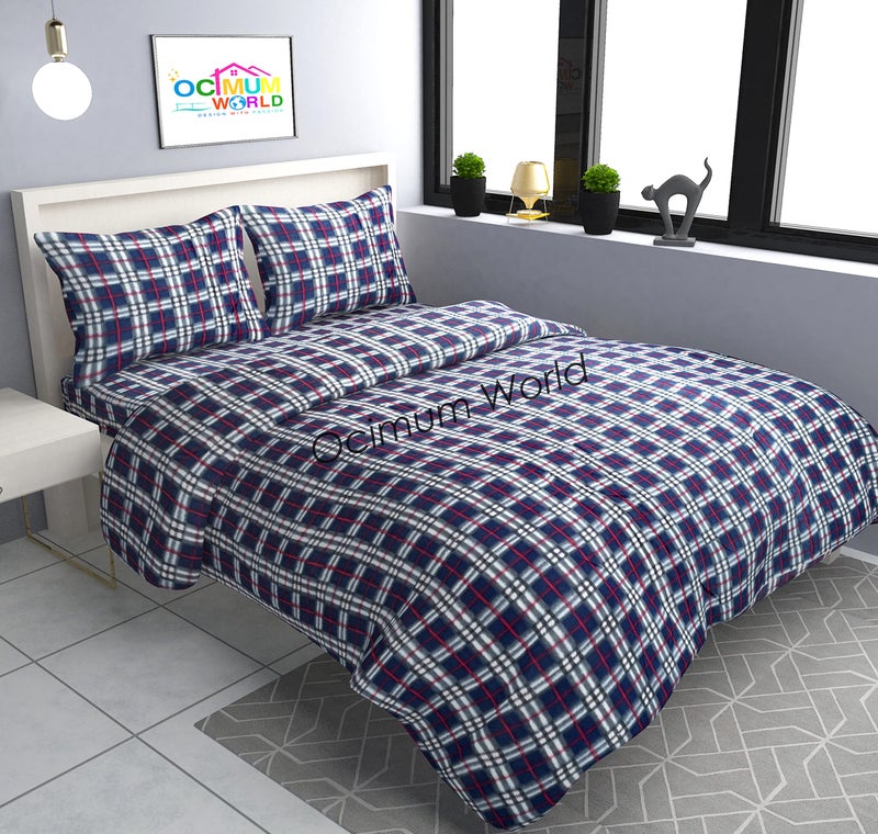 MORADO Woolen Heavy Warm Fleece Checkered Double Bedsheet with Two Pillow Covers with Zipper for Winters (90×100 Inches, Pastel Blue Color) - Image 1