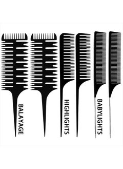 Patelai 6 Pieces Weaving Comb Dyeing Hair Comb Weaving Sectioning Foiling Comb Rat Tail Styling Hair Dyeing Combs for Foiling Balayage Hair Coloring (Assorted Styles)  - Image 1