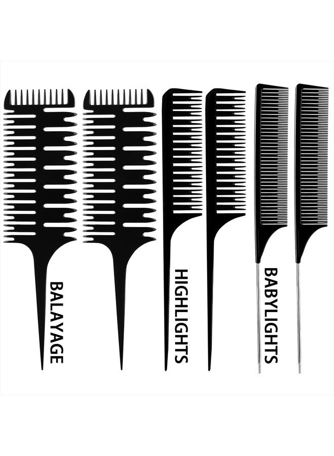 Patelai 6 Pieces Weaving Comb Dyeing Hair Comb Weaving Sectioning Foiling Comb Rat Tail Styling Hair Dyeing Combs for Foiling Balayage Hair Coloring (Assorted Styles) - Image 1