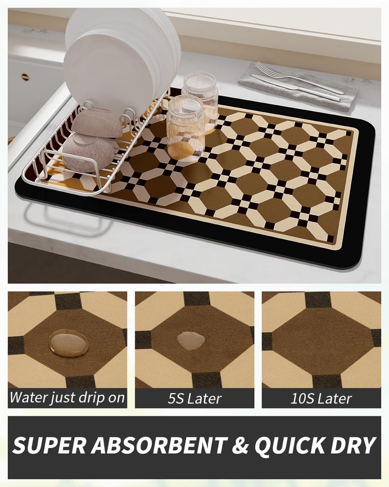 AMOAMI Coffee Mat Hide Stain Rubber Backed Absorbent Dish Drying Mat for Kitchen Counter - Fits Under Coffee Maker or Machine - PEANUT 12X19 - Image 3