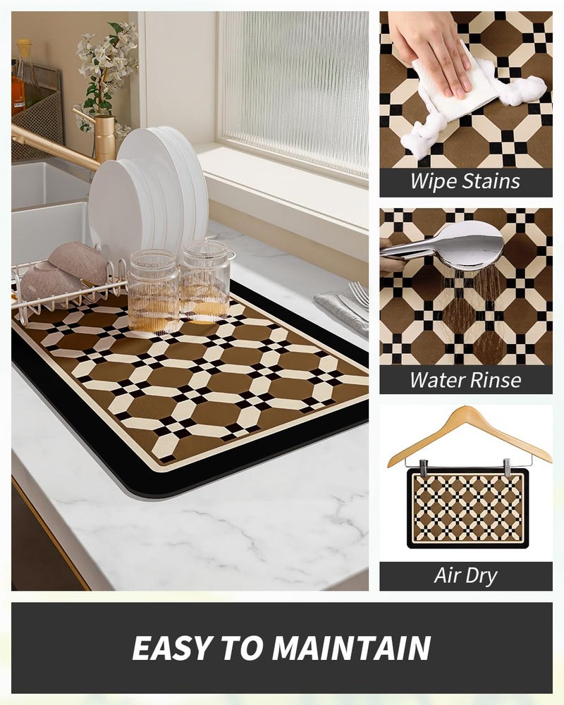 AMOAMI Coffee Mat Hide Stain Rubber Backed Absorbent Dish Drying Mat for Kitchen Counter - Fits Under Coffee Maker or Machine - PEANUT 12X19 - Image 4