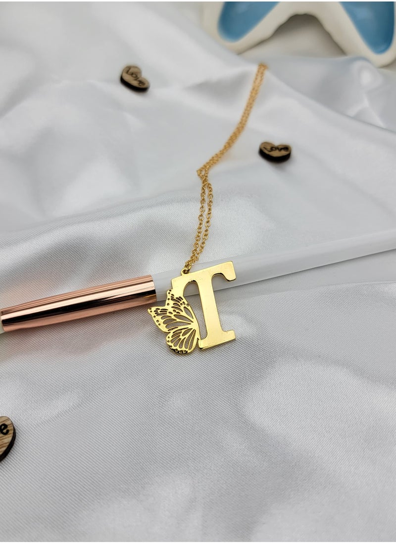 Generic Gold Butterfly Letter T Necklace for Women 21K Gold Plated Butterfly Wing Pendant Necklace Butterfly Alphabet Charm Name Initial Necklace Adjustable Trendy Birthday Jewelry Gift for Women  - Image 2
