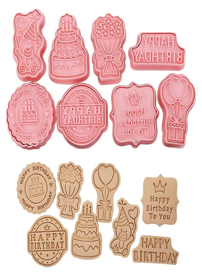 Ysqool 8Pcs Happy Birthday Cookie Cutters Set,3D Plastic Cookie Stamps for Baking,Cute Embossing Mold Press Cookie Mould Kitchen Tools for Birthday Party Biscuit Fondant Snacks Making (Birthday) - Image 1