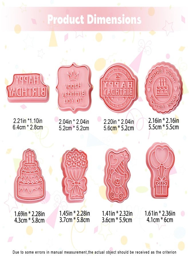 Ysqool 8Pcs Happy Birthday Cookie Cutters Set,3D Plastic Cookie Stamps for Baking,Cute Embossing Mold Press Cookie Mould Kitchen Tools for Birthday Party Biscuit Fondant Snacks Making (Birthday) - Image 2