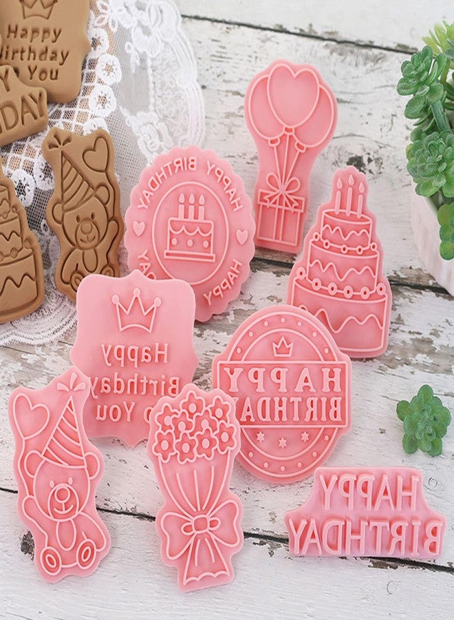 Ysqool 8Pcs Happy Birthday Cookie Cutters Set,3D Plastic Cookie Stamps for Baking,Cute Embossing Mold Press Cookie Mould Kitchen Tools for Birthday Party Biscuit Fondant Snacks Making (Birthday) - Image 5