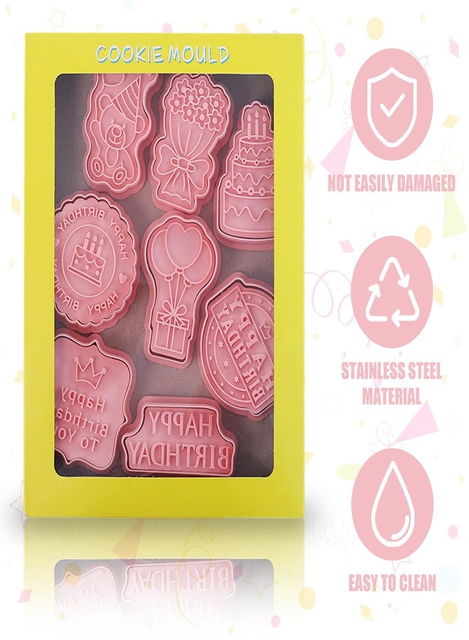 Ysqool 8Pcs Happy Birthday Cookie Cutters Set,3D Plastic Cookie Stamps for Baking,Cute Embossing Mold Press Cookie Mould Kitchen Tools for Birthday Party Biscuit Fondant Snacks Making (Birthday) - Image 4