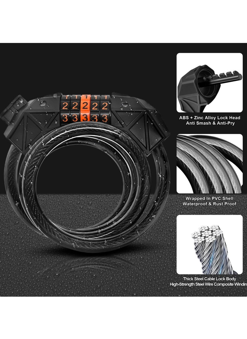 Generic 5 Digit Bike Cable Lock 120CM, High-Security Combination Cable Lock for Bikes and Outdoor Equipment with Mounting Bracket - Image 5