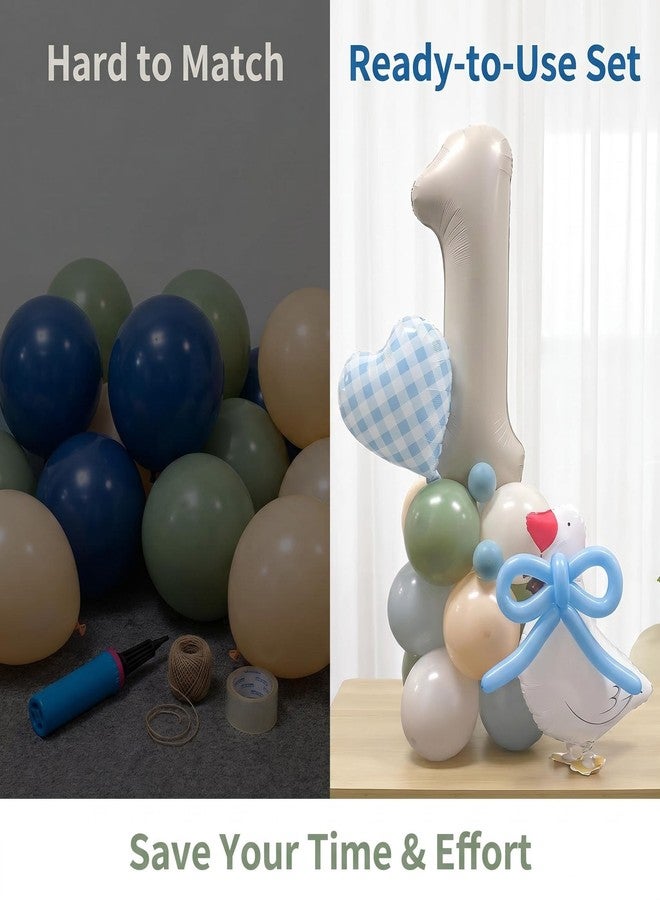 100% LIKED One Silly Goose 1st Birthday Balloon Tower Kit for Boys - Blue Gingham Goose First Birthday Party Decorations, Jumbo 40" Silver Number 1 & Heart Foil Balloons, DIY Balloon Stand Centerpiece - Image 5