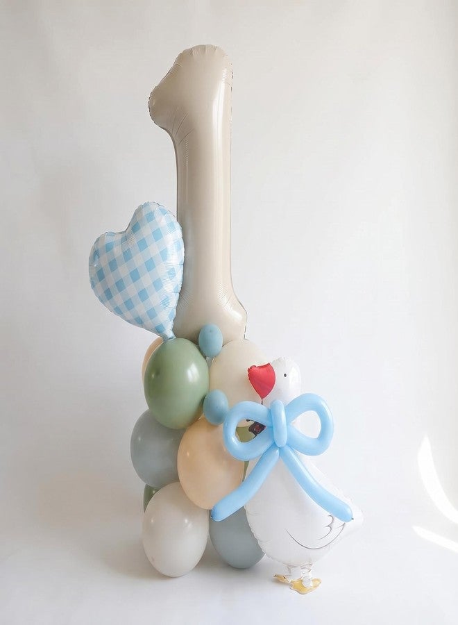 100% LIKED One Silly Goose 1st Birthday Balloon Tower Kit for Boys - Blue Gingham Goose First Birthday Party Decorations, Jumbo 40" Silver Number 1 & Heart Foil Balloons, DIY Balloon Stand Centerpiece - Image 1