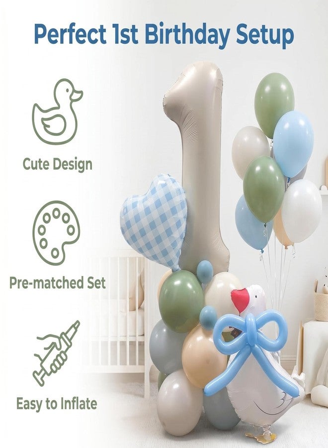 100% LIKED One Silly Goose 1st Birthday Balloon Tower Kit for Boys - Blue Gingham Goose First Birthday Party Decorations, Jumbo 40" Silver Number 1 & Heart Foil Balloons, DIY Balloon Stand Centerpiece - Image 2