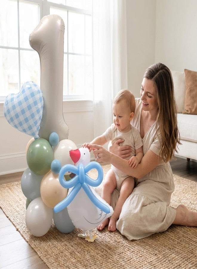 100% LIKED One Silly Goose 1st Birthday Balloon Tower Kit for Boys - Blue Gingham Goose First Birthday Party Decorations, Jumbo 40" Silver Number 1 & Heart Foil Balloons, DIY Balloon Stand Centerpiece - Image 3