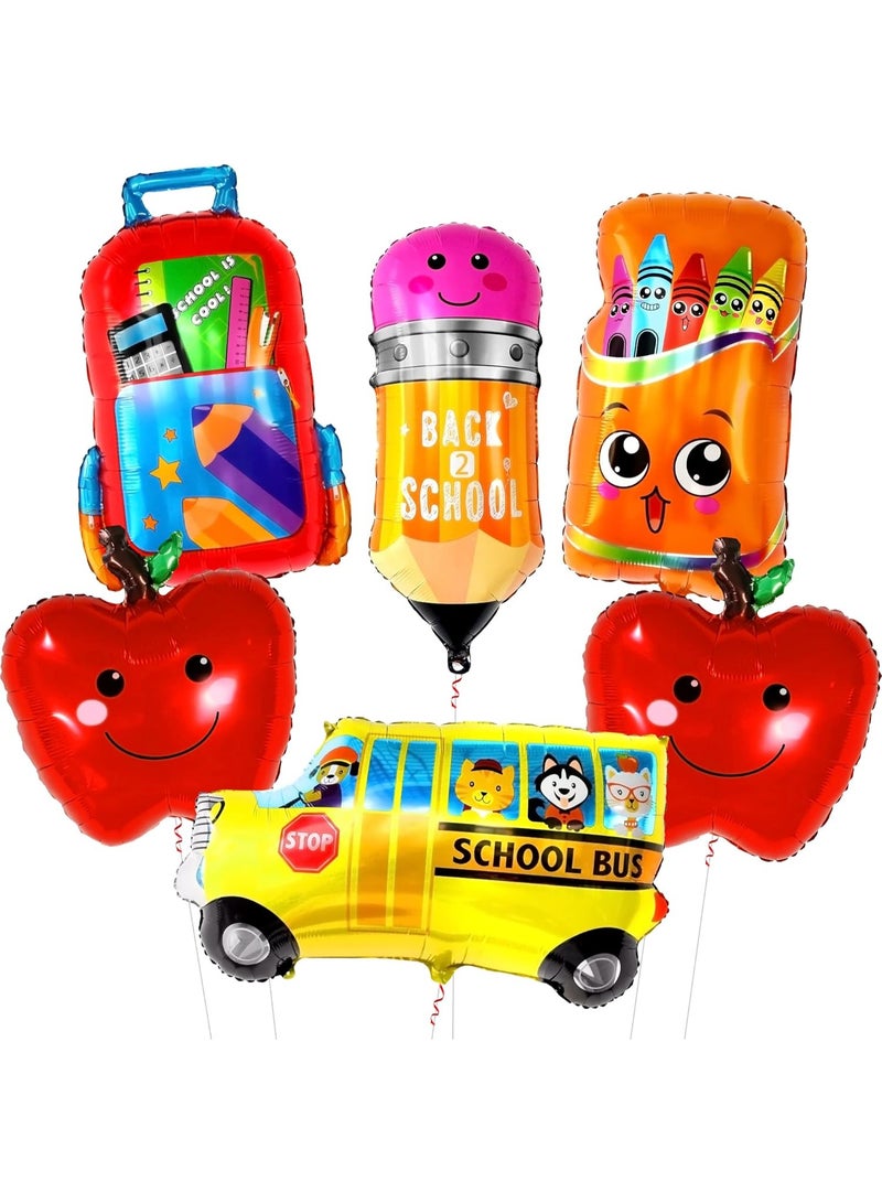 KATCHON Back To School Balloons Set - 30 Inch, Pack of 6 | School Bus Balloon, Apple Balloons, First Day of School Decorations | Kindergarten balloons | Welcome Back To school Party Decorations - Image 1