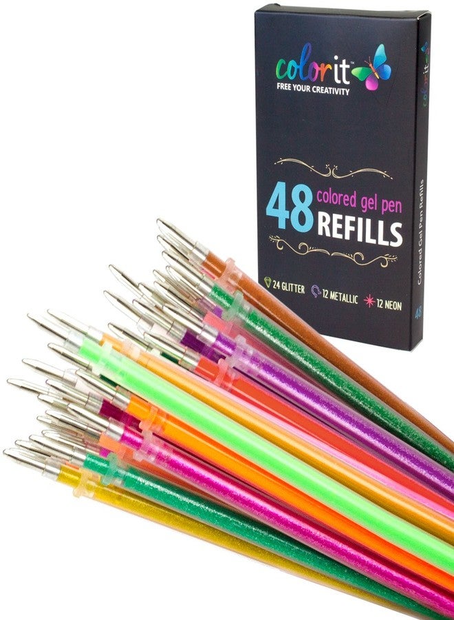 كولور إت عبوات حبر أقلام جل ColorIt 48 للألوان اللامعة والمعدنية والنيون - مرمزة بالألوان لسهولة الاستبدال (جل) - Image 1