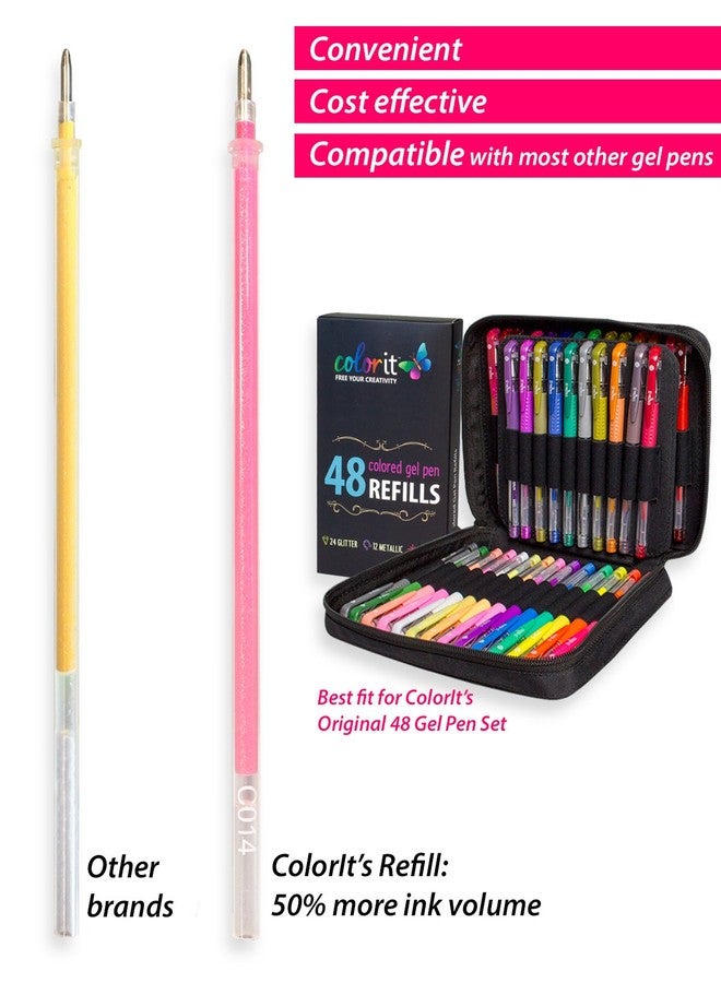 كولور إت عبوات حبر أقلام جل ColorIt 48 للألوان اللامعة والمعدنية والنيون - مرمزة بالألوان لسهولة الاستبدال (جل) - Image 3