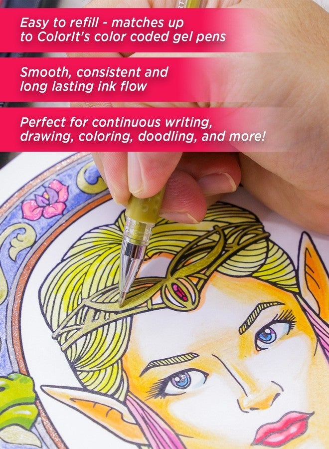 كولور إت عبوات حبر أقلام جل ColorIt 48 للألوان اللامعة والمعدنية والنيون - مرمزة بالألوان لسهولة الاستبدال (جل) - Image 5