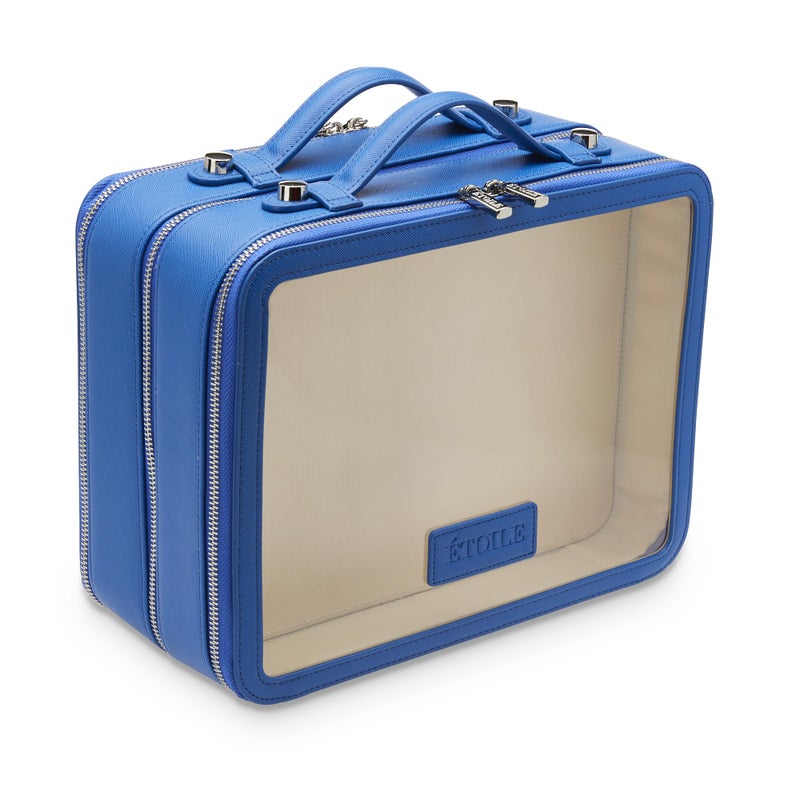 ETOILE Large Twin Cosmetic Case Cobalt Dual Compartment Cosmetic Beauty Organizer Toiletry Case