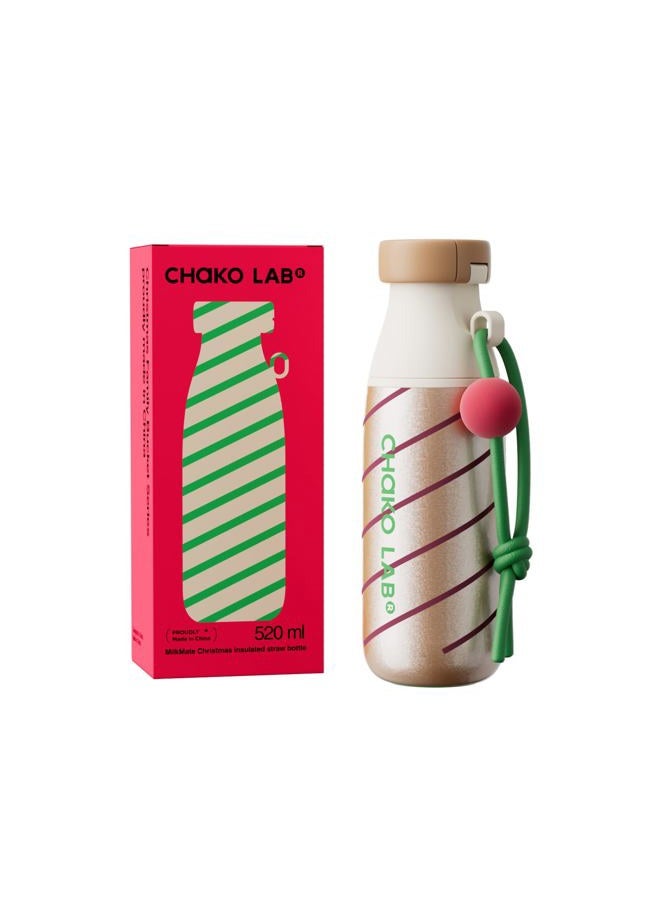 CHAKO LAB Christmas Insulated Stainless Steel Water Bottle with Two Strap | BPA-Free Leak Proof | 17oz Bottle with Spout Lid & Straw | pine cone tree - Image 1