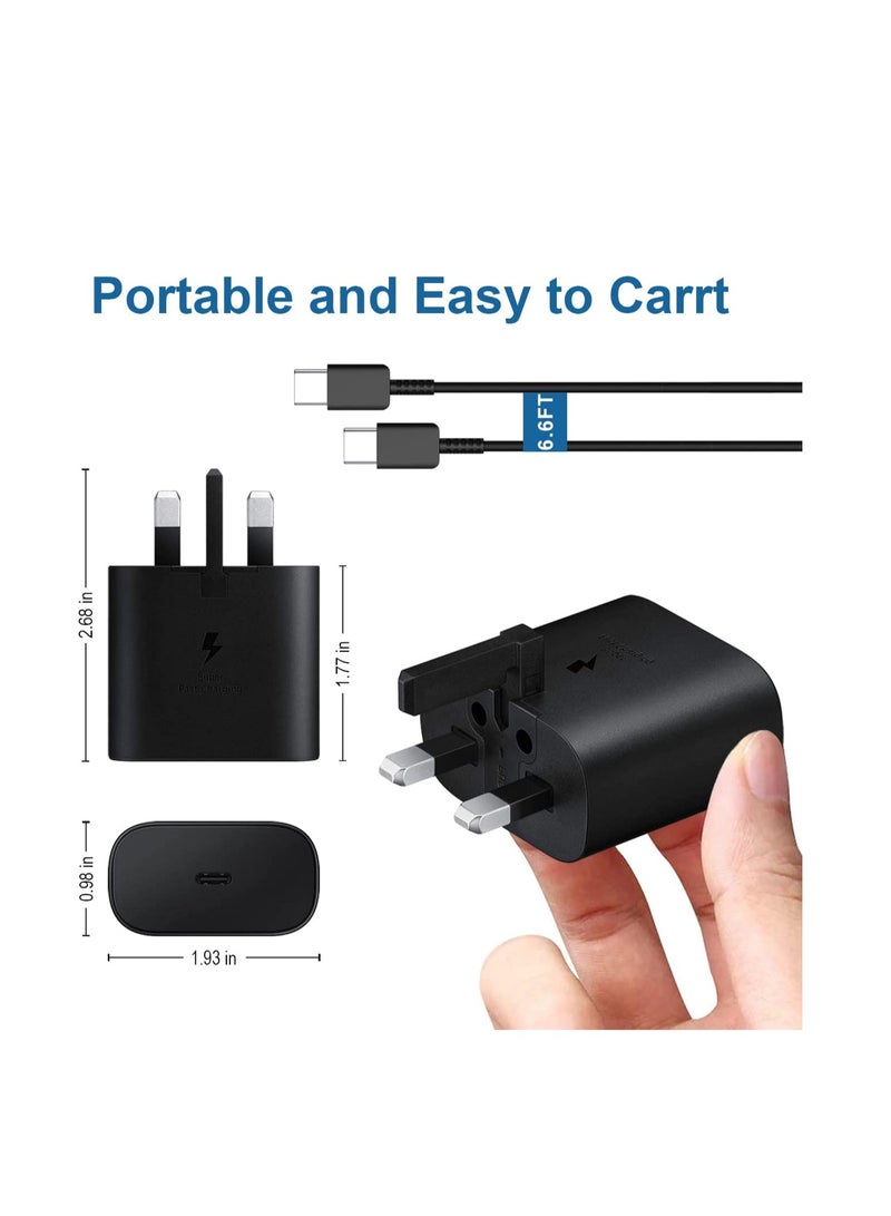 General 25W Fast Charger for Samsung Galaxy S24,S23, S23+, S23 Ultra, S22, S22+, S22 Ultra, S21, S21 Ultra, S21+, S20, A55,A54, A53, A35,A34, A33, A72, A73, A52, A51, A50 USB C Plug and 1.2m Cable Charge  - Image 2