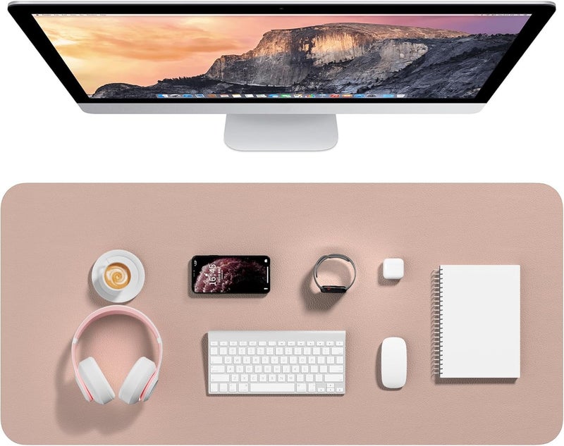Hsurbtra Desk Pad, 35.5" x 17" PU Leather Desk Mat, XXL Extended Mouse Pad, Waterproof Desktop Blotter Protector, Non-Slip Ultra Thin Large Laptop Keyboard Writing Mat for Office Home, Beige Apricot - Image 1