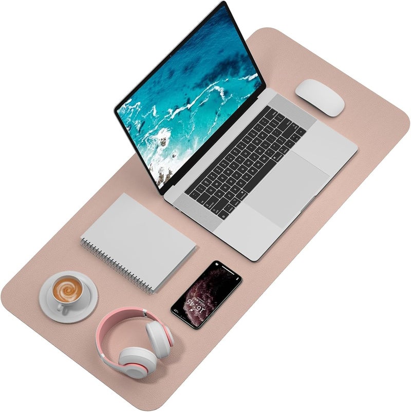 Hsurbtra Desk Pad, 35.5" x 17" PU Leather Desk Mat, XXL Extended Mouse Pad, Waterproof Desktop Blotter Protector, Non-Slip Ultra Thin Large Laptop Keyboard Writing Mat for Office Home, Beige Apricot - Image 2