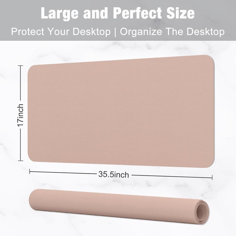 Hsurbtra Desk Pad, 35.5" x 17" PU Leather Desk Mat, XXL Extended Mouse Pad, Waterproof Desktop Blotter Protector, Non-Slip Ultra Thin Large Laptop Keyboard Writing Mat for Office Home, Beige Apricot - Image 3