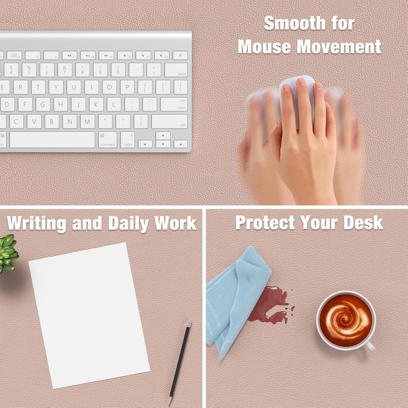 Hsurbtra Desk Pad, 35.5" x 17" PU Leather Desk Mat, XXL Extended Mouse Pad, Waterproof Desktop Blotter Protector, Non-Slip Ultra Thin Large Laptop Keyboard Writing Mat for Office Home, Beige Apricot - Image 4